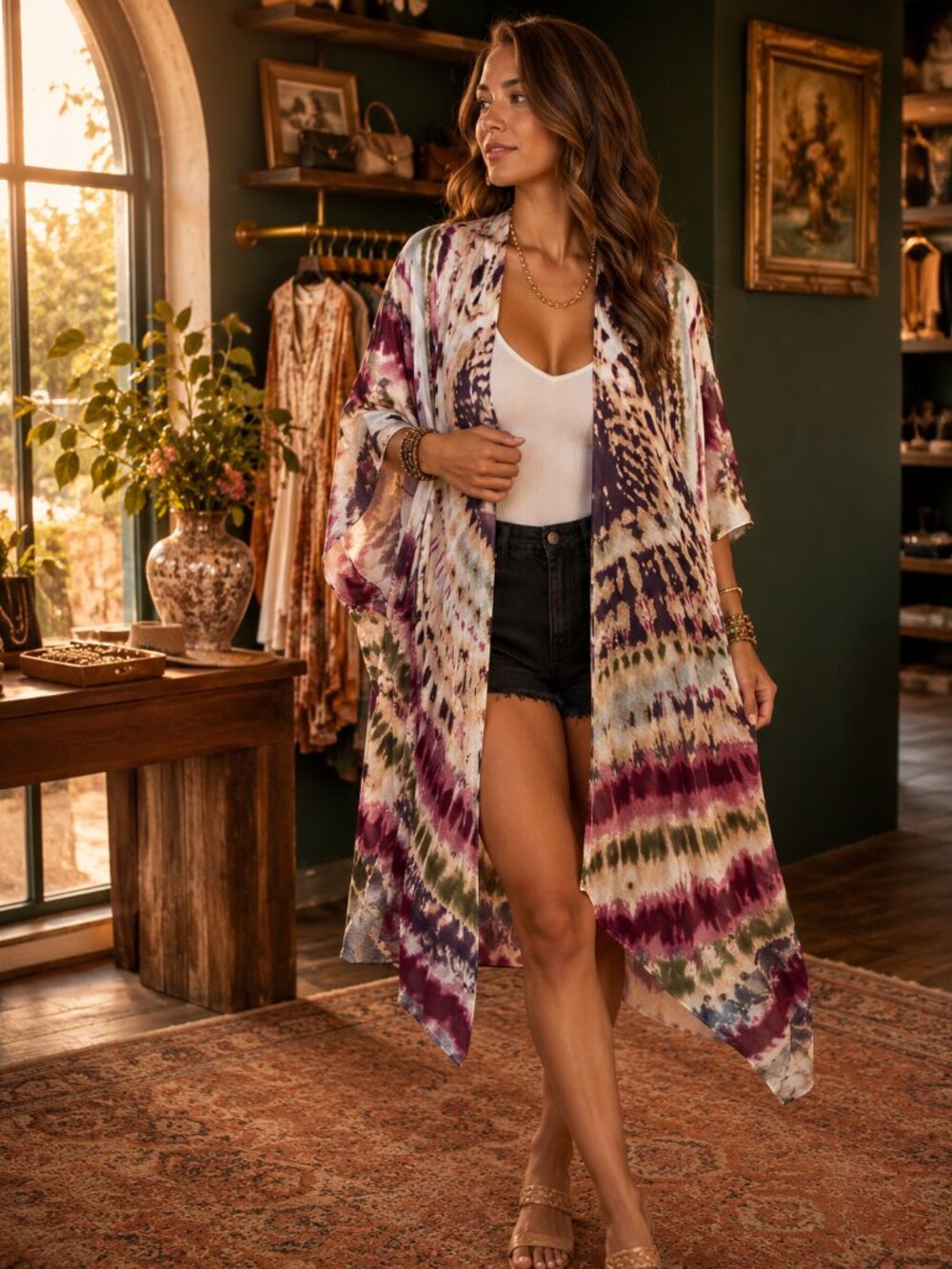Bohemian Purple Dream Tie Dye Dainty Kimono